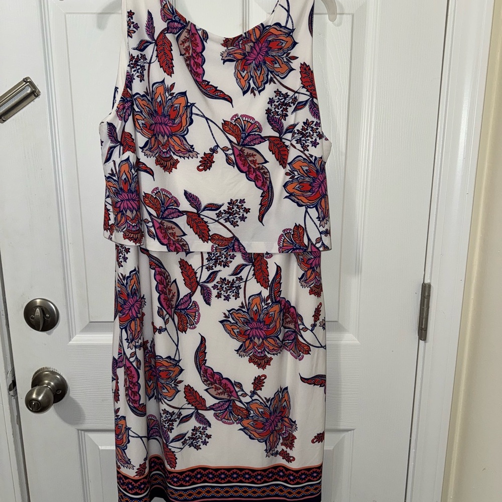 Vince Camuto White and Purple Floral Midi Dress